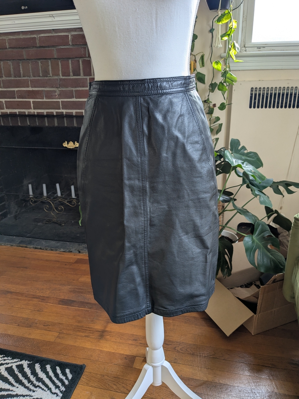 1980s Black Leather Pencil Skirt from Tarazzia